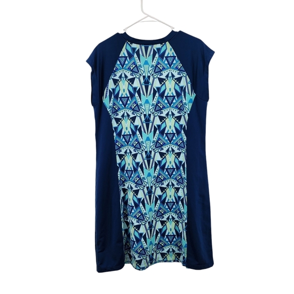 Title Nine Women's Poly Stretch Geo Print Mini Dress Blue- XL - Picture 4 of 9